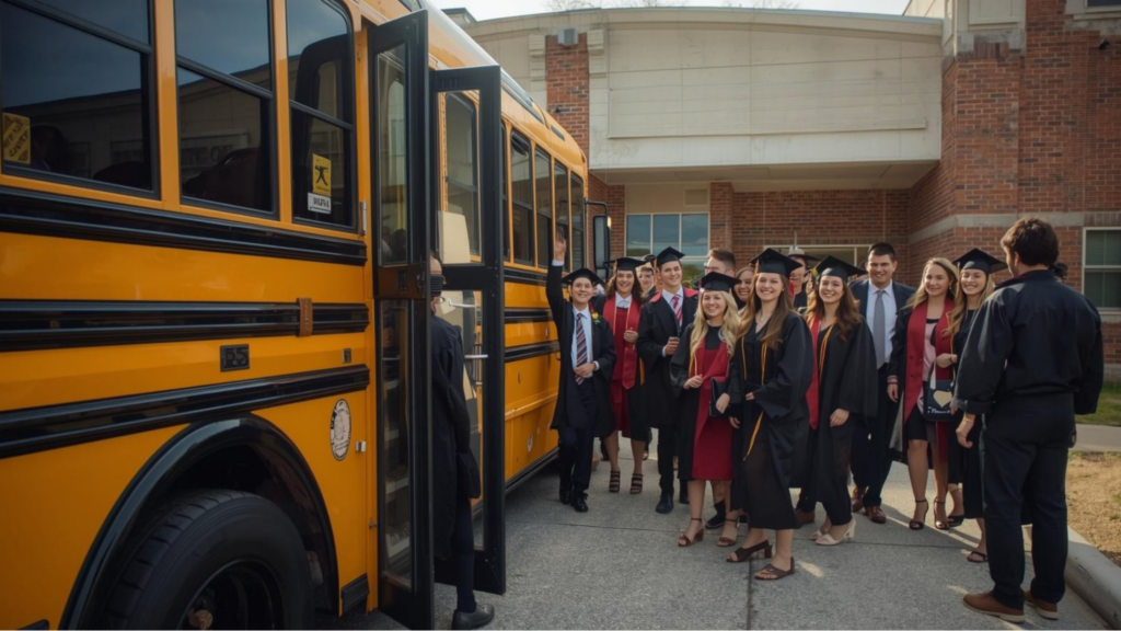 Graduation charter bus service on Long Island and Metro New York for schools families and ceremony transportation